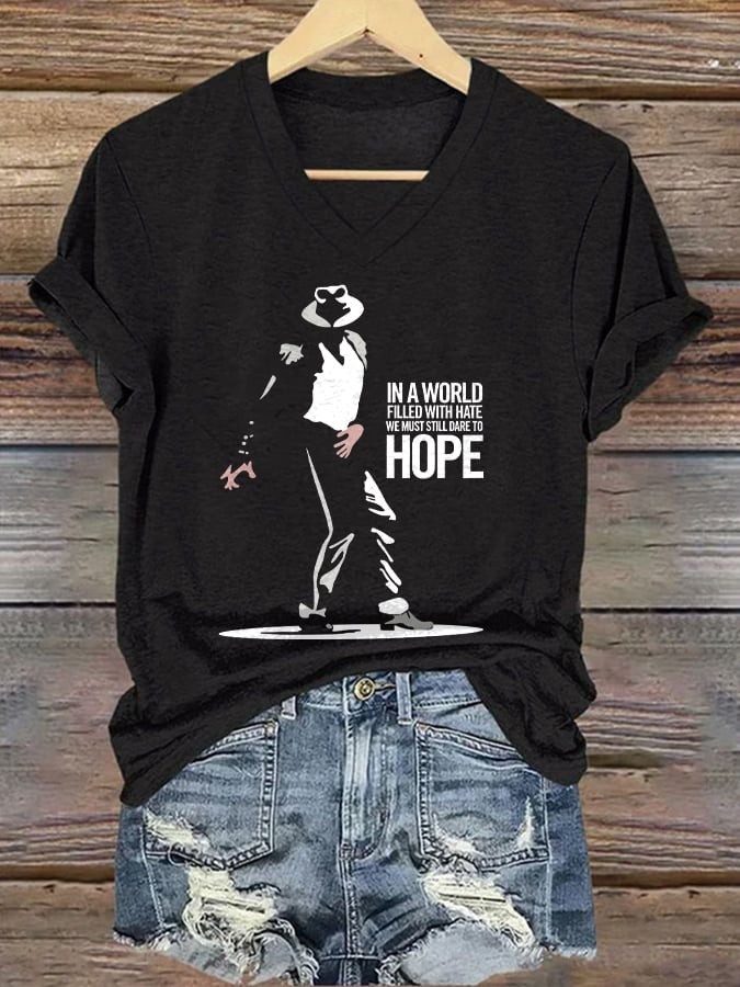 Michael Jackson In A World Filled With Hate V-Neck Shirt King Of The Pop Tee