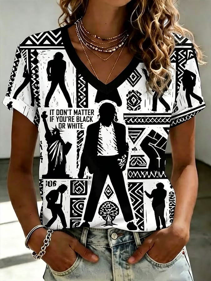 Michael Jackson King Of Pop V-Neck Shirt It Don't Matter If You're Black Or White Shirt