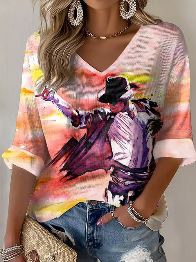 Michael Jackson Legendary Music V-Neck Shirt Vibrant Silhouette Merch Girl Fans Gift