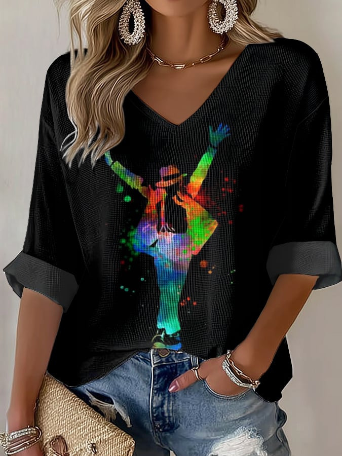 Michael Jackson Merch King Of The Pop V-Neck Long Sleeve Shirt Michael Jackson Apparel