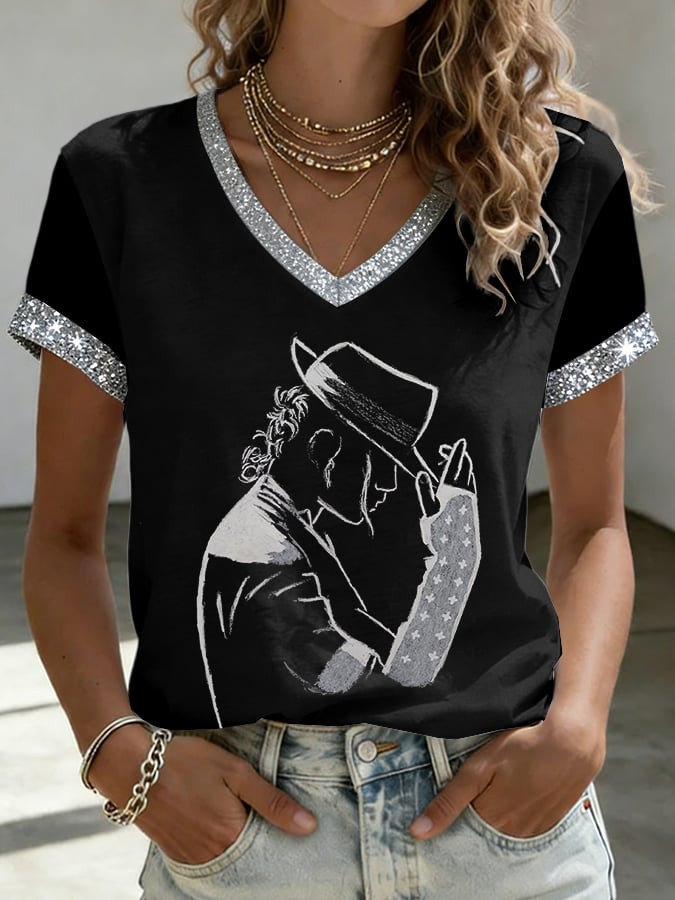 Michael Jackson Portrait V-Neck Shirt King Of The Pop Apparel Michael Jackson Fans Gift