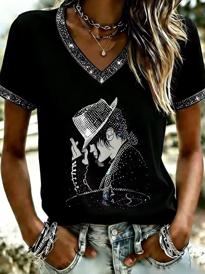 Michael Jackson Portrait V-Neck Shirt Michael Jackson Clothing Line Music Lover Gift For Wife
