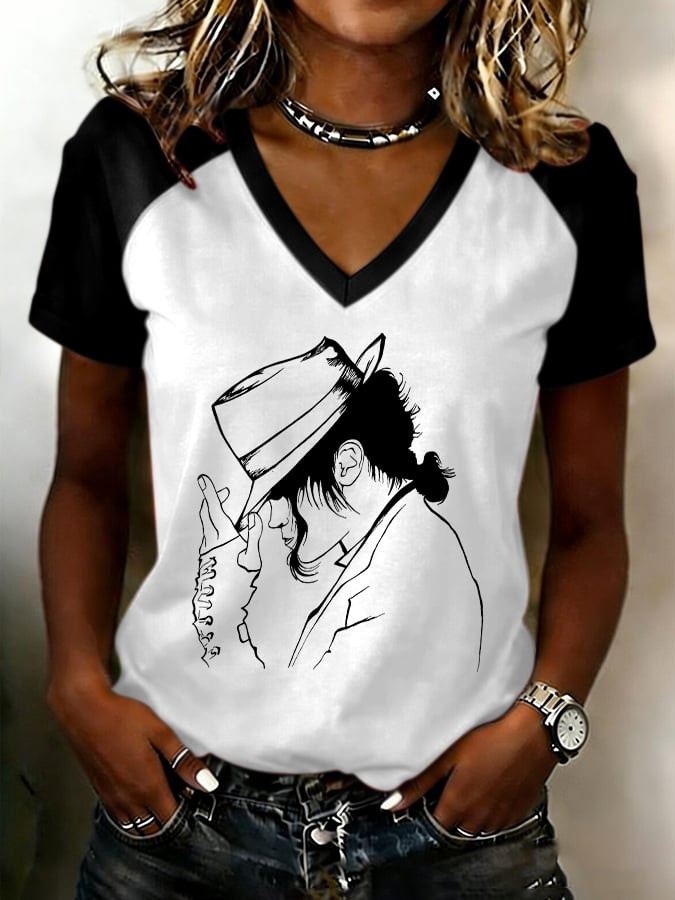 Michael Jackson Pose Art V-Neck Shirt Michael Jackson Clothes Best Gift For Girlfriend