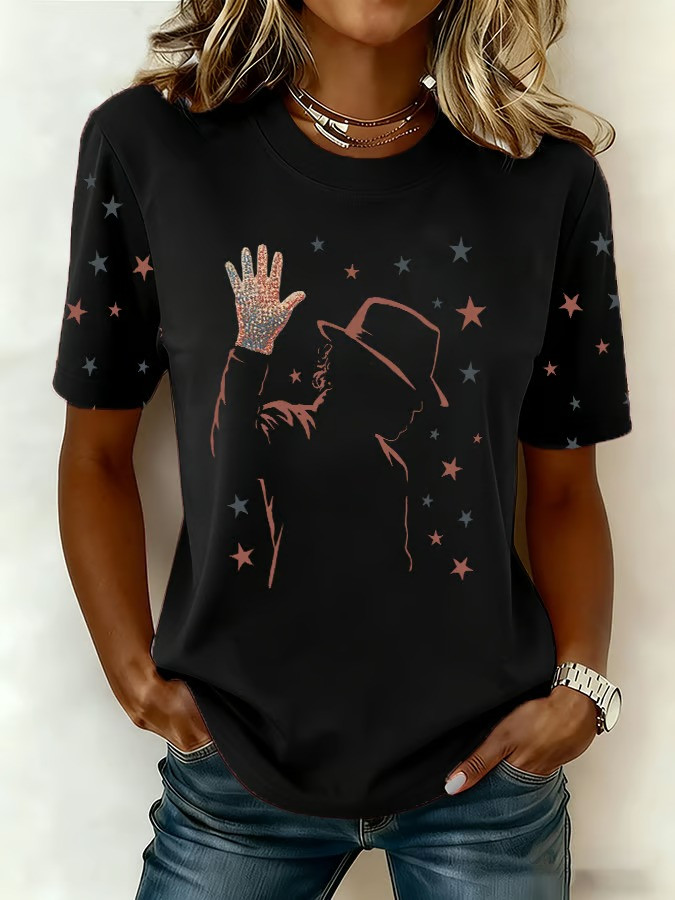 Michael Jackson Signature Glove And Hat Stars T-Shirt King Of Pop Tribute Best Gift For MJ Fans