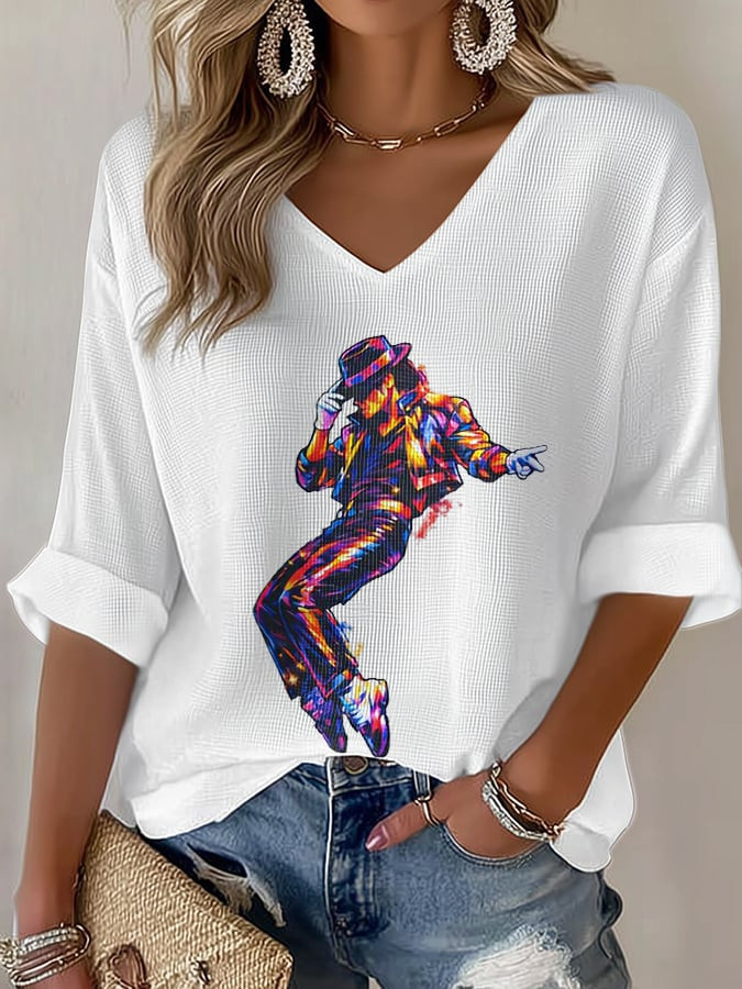 Michael Jackson Super Star V-Neck Long Sleeve Shirt King Of Pop Apparel Michael Jackson Fans Gift