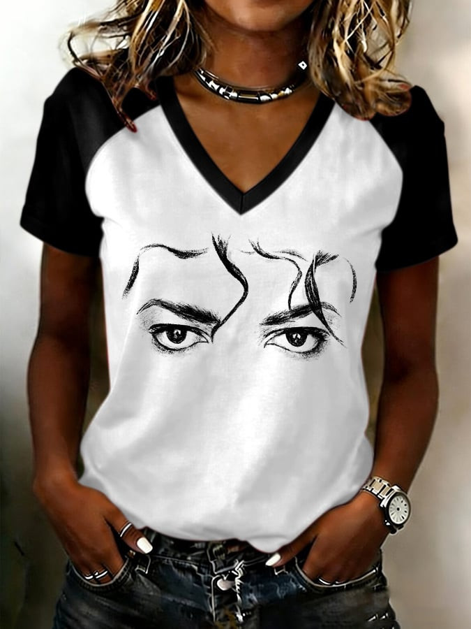Michael Jackson's Eyes Graphic V-Necki Shirt King Of The Pop Merch Michael Jackson Lover Gifts