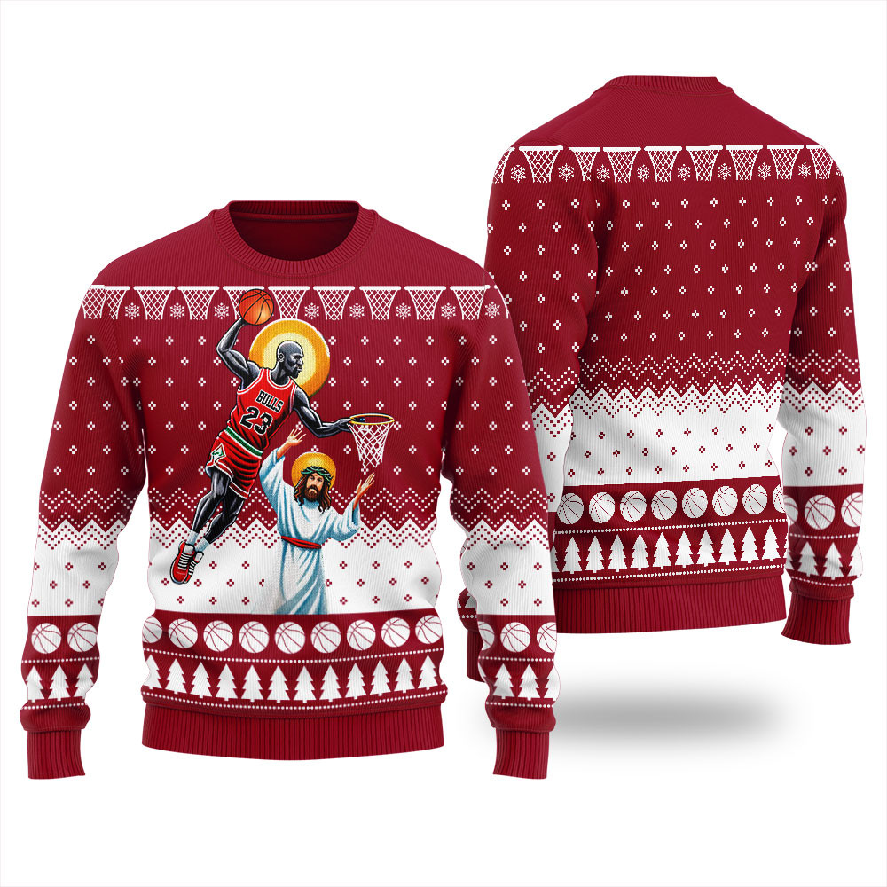 Michael Jordan Drunking Jesus Basketball Mens Christmas Sweater Christmas Merch Gift That Brings Joy and Warmth