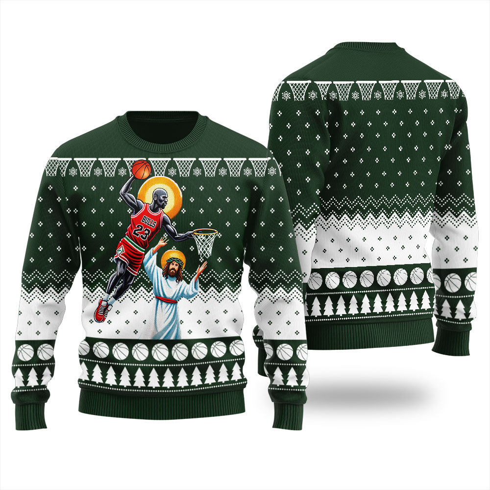 Michael Jordan Drunking Jesus Basketball Ugly Christmas Sweater Seasonal Gift Merch for Cozy Christmas Vibes