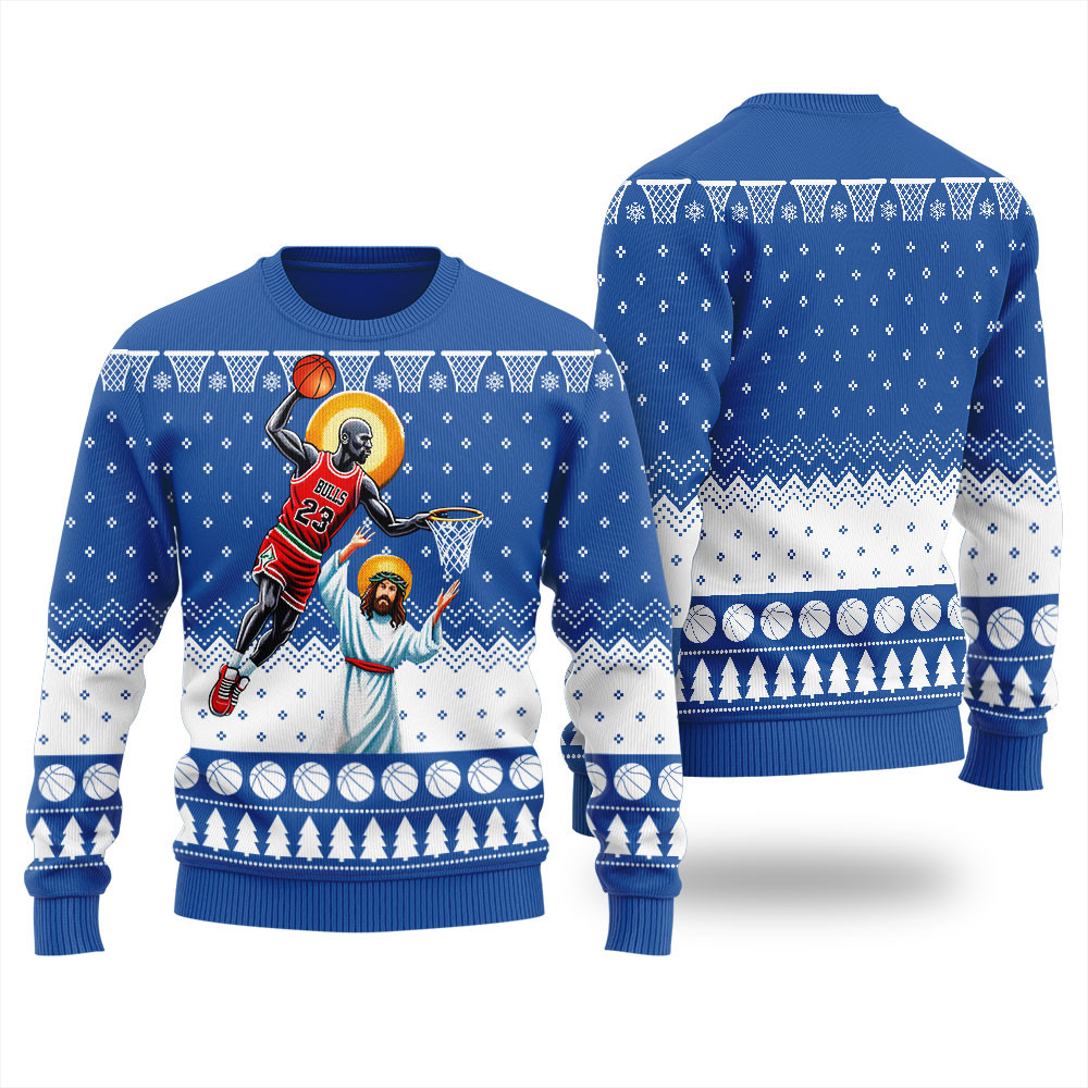 Michael Jordan Drunking Jesus Womens Ugly Christmas Sweater Lovely Merch Gift for Cozy Winter Nights