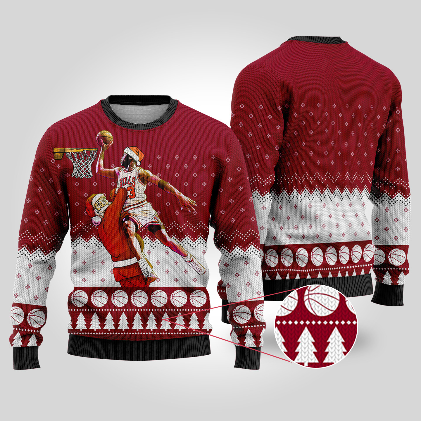 Michael Jordan Funny Ugly Christmas Sweater Cardinal Red Warm and Comfy Sweater for Winter Days