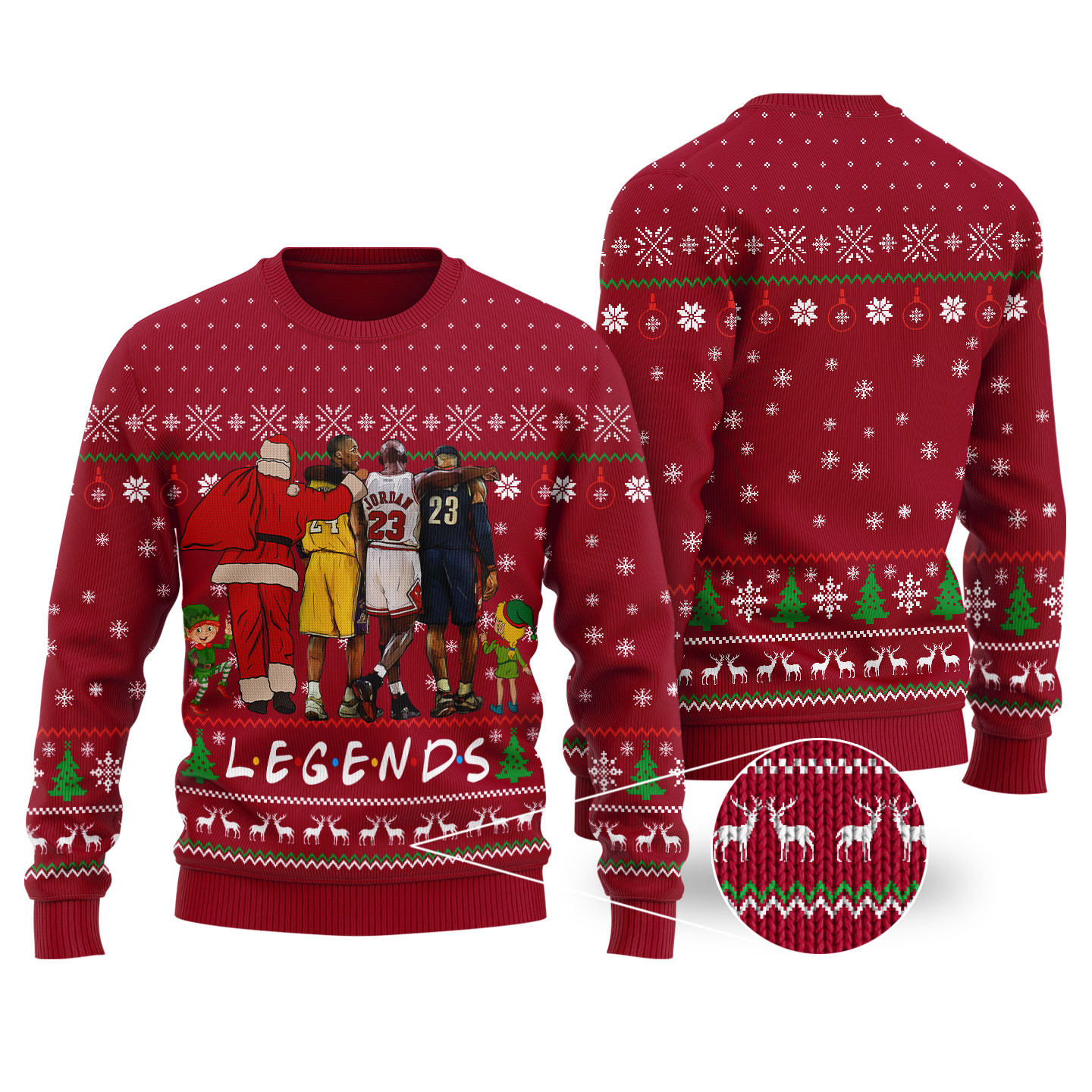 Michael Jordan Lebron James Black Basketball Ugly Sweater Cardinal Red Popular Holiday Gift Merch for Everyone