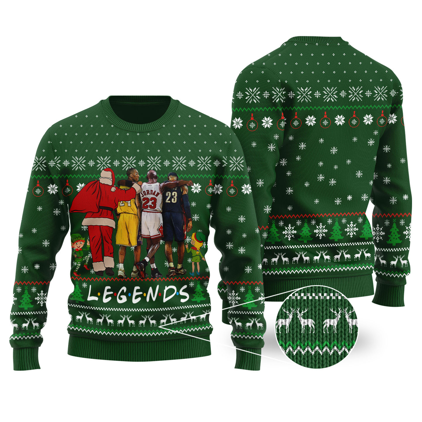 Michael Jordan Lebron James Black Basketball Ugly Sweater Forest Green Best Christmas Merch Gift for Family and Friends