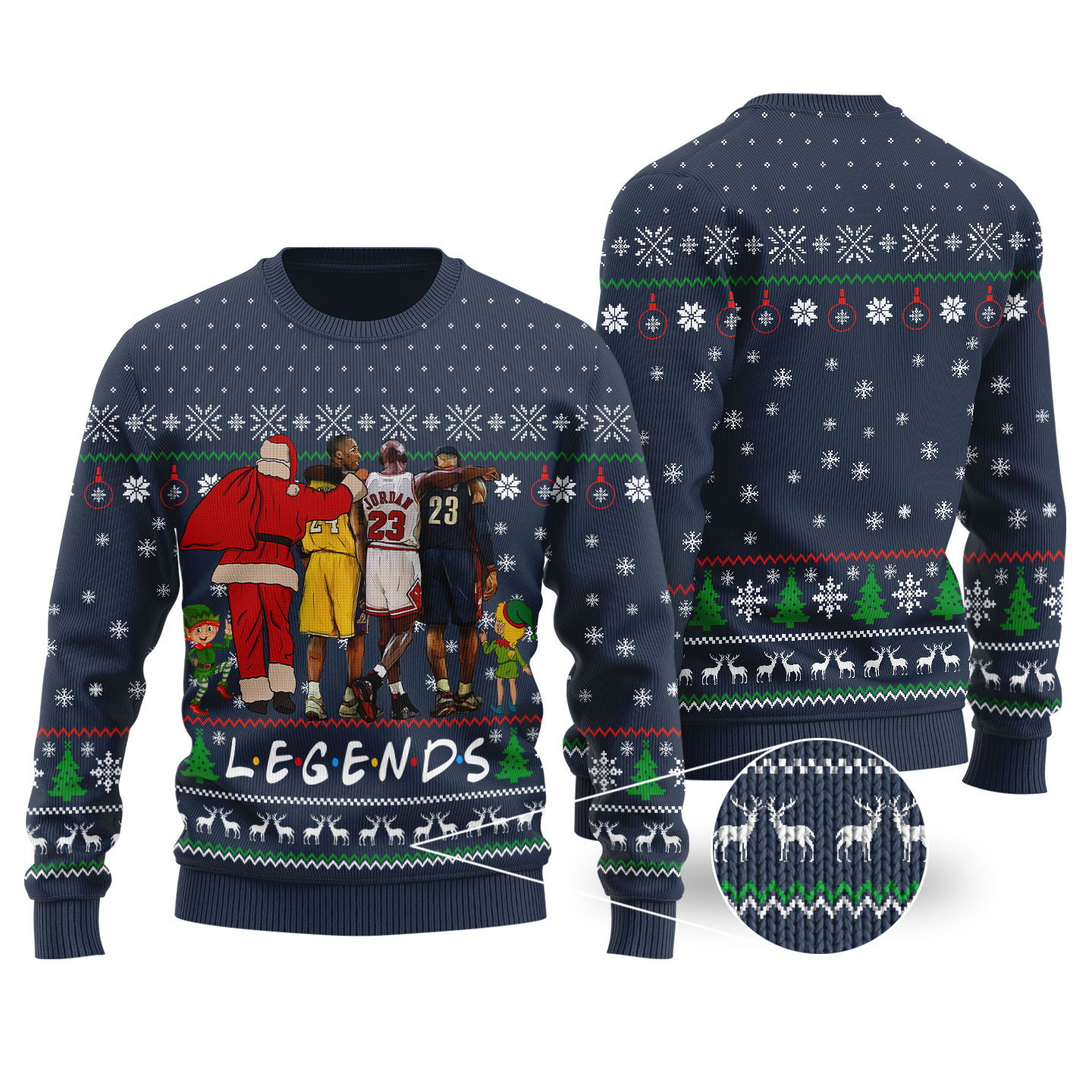Michael Jordan Lebron James Black Basketball Ugly Sweater Navy Merry Christmas Sweatshirt for Holiday Fun