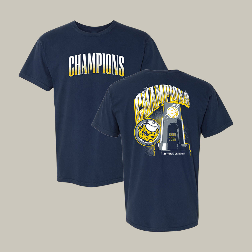 Michigan Basketball T-Shirt Champions Trophy With Mascot Clothing Gift For Tournament Fans