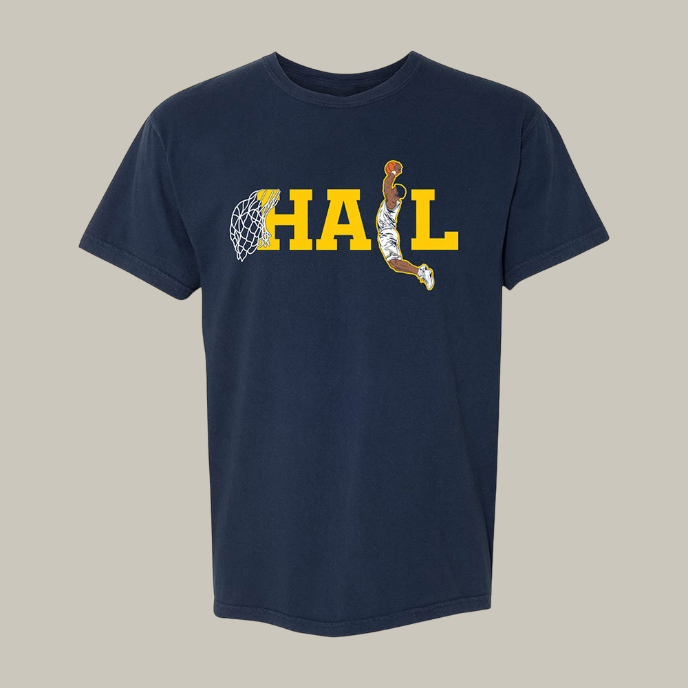 Michigan Basketball T-Shirt Player Dunking Over Net Apparel Gift For March Madness Fans