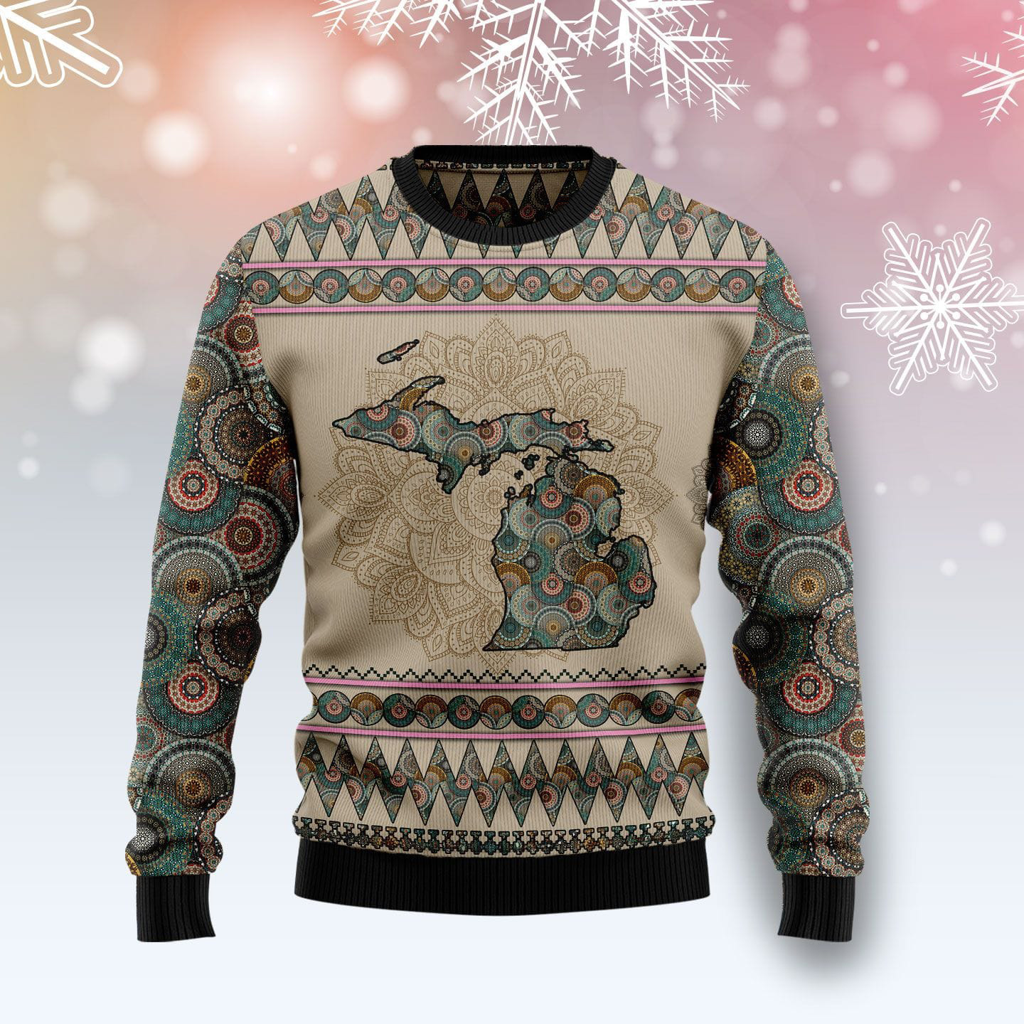 Michigan Mandala Ugly Christmas Sweater Holiday Clothing Clothes To Get For Christmas