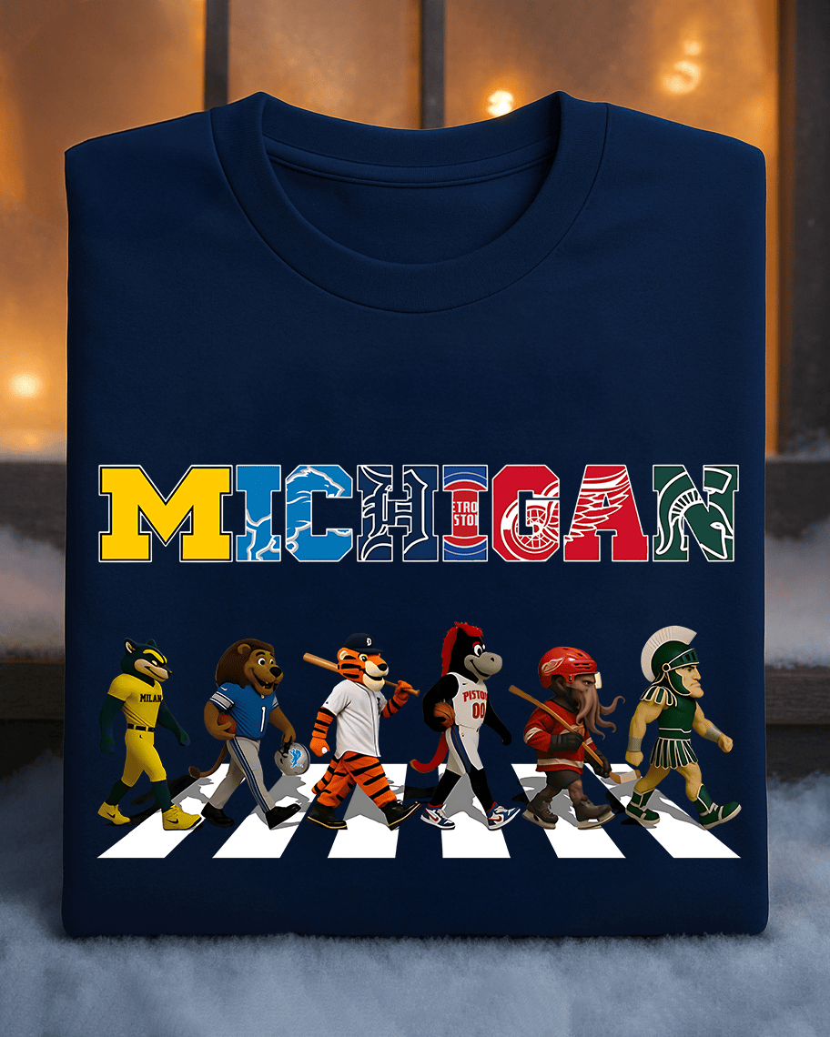 Michigan Sports Mascots Crossing T-Shirt Walk Across Abbey Road Merch Gift For Game Day