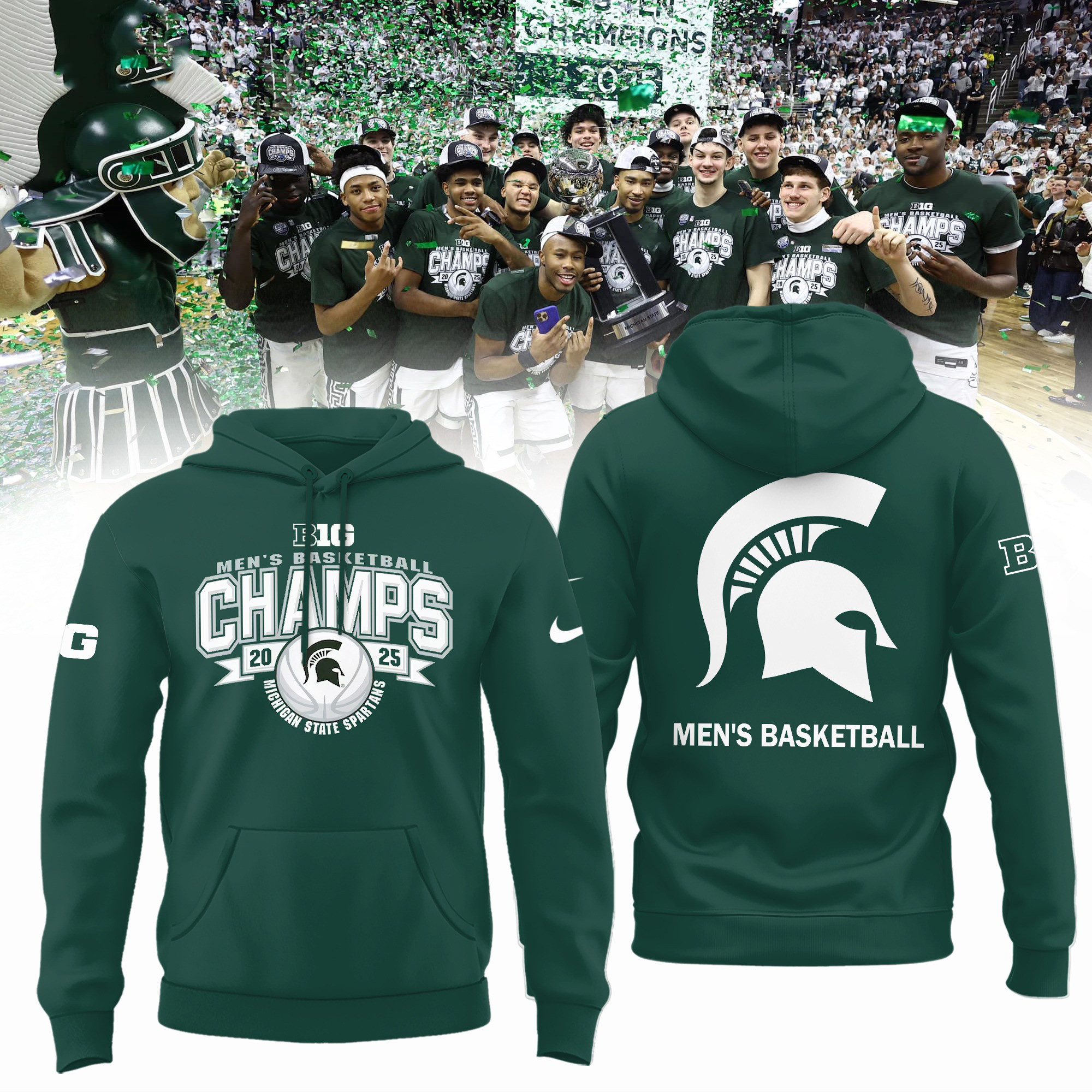Michigan State Spartans Big 10 Champions 2025 Hoodie Men's Basketball Championship Merch