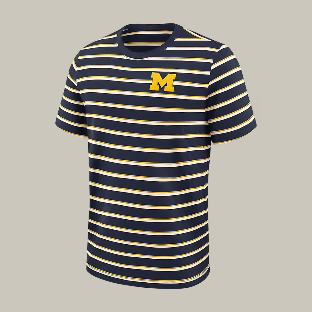 Michigan Wolverines Blue Striped T-Shirt Michigan Wolverines Merch Basketball Lover Present