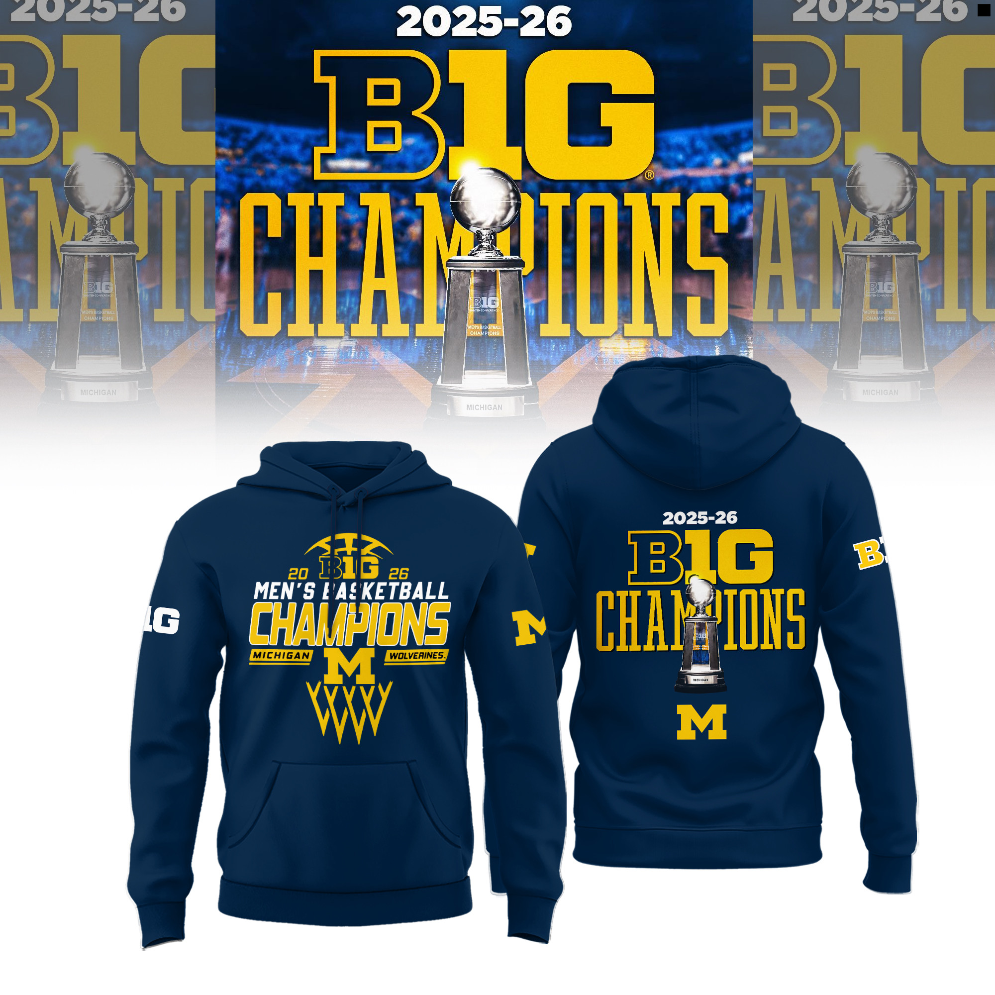 Michigan Wolverines Men's Basketball 2026 Big Ten Champions Hoodie March Madness Merch