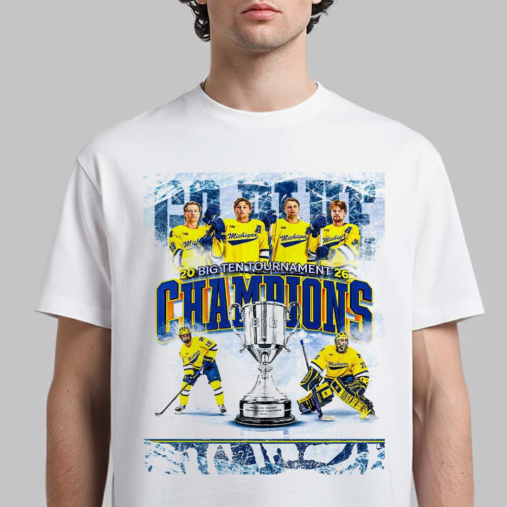 Michigan Wolverines Men's Ice Hockey 2026 T-Shirt Big 10 Tournament Champions Merch Fan Gear