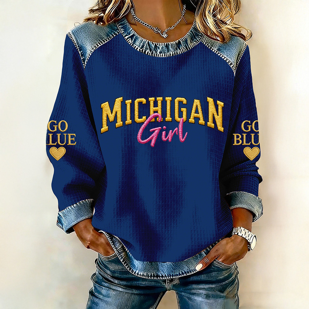 Michigan Wolverines Merch Michigan Girl Sweatshirt Go Blue Clothing Gifts For Fan