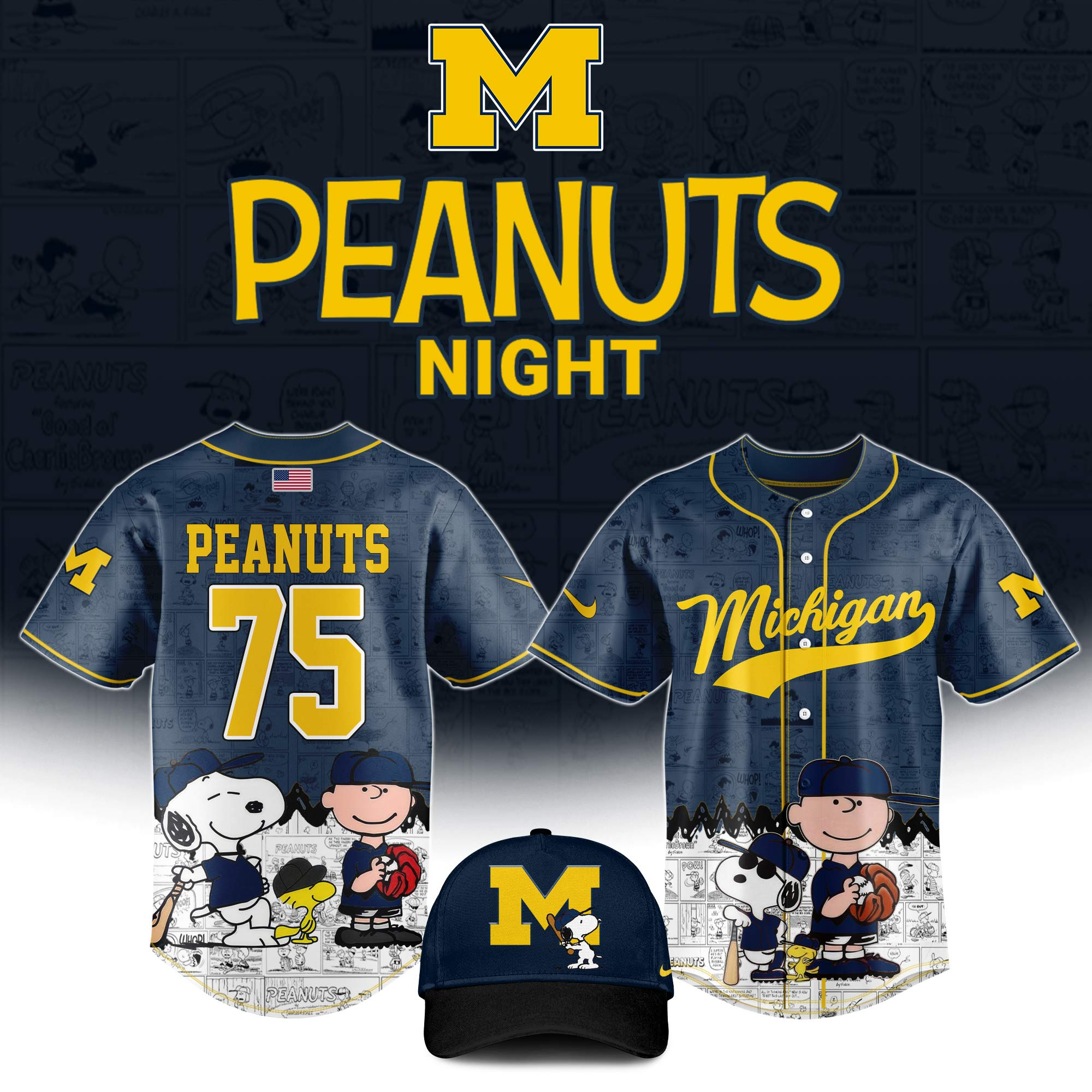 Michigan Wolverines x Peanuts Night Jersey 75Th Anniversary Of Peanuts Snoopy Lover Merch