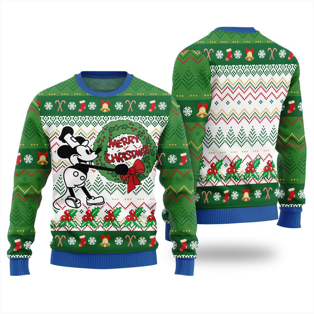 Mickey Mouse Disney Steamboat Willie Christmas Sweater Women Lovely Christmas Sweater Gift for Mom or Grandma