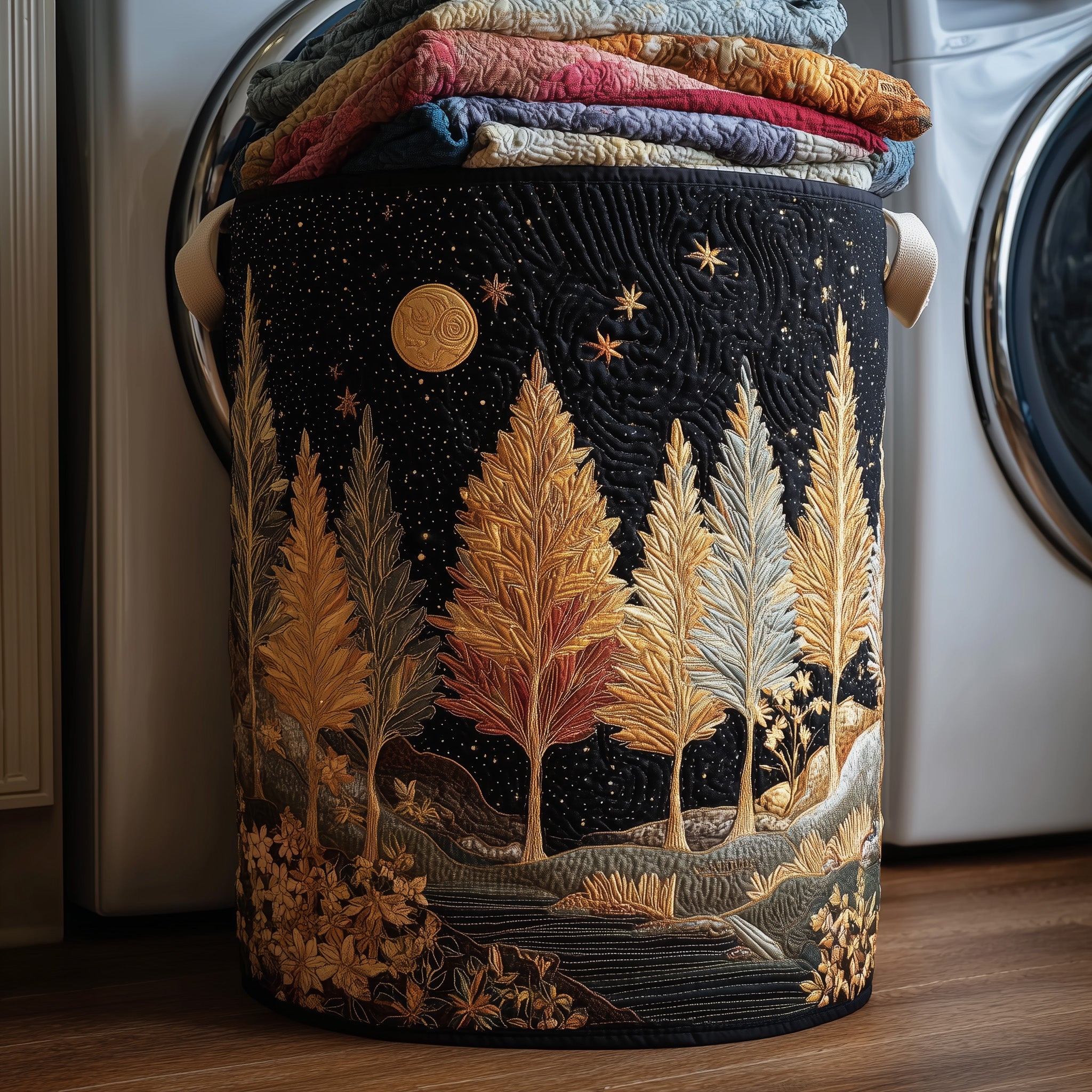 Midnight Autumn Valley Quilted Laundry Basket Perfect Gift For Apartment Living