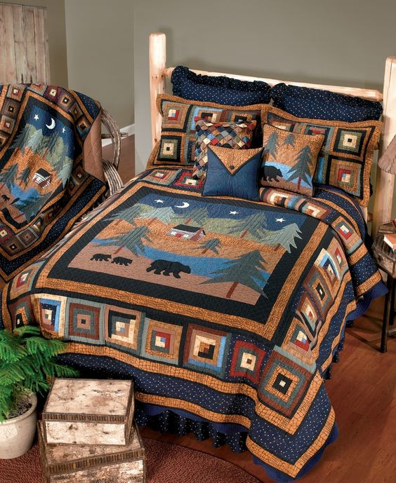 Midnight Bear Quilt Bedding Set Twin Duvet Covers Birthday Gift for Grandpa