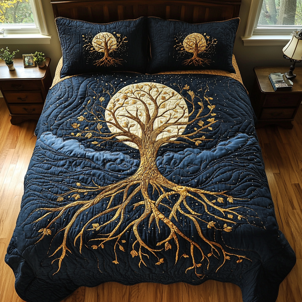 Midnight Bloom Quilted Bedding Set Bed Room Decoration Tree Of Life Gifts For Mom