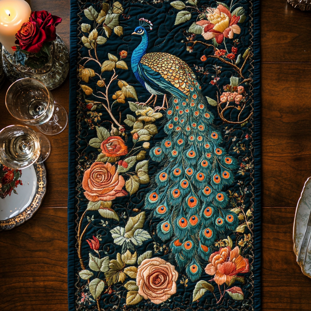Midnight Bloom Quilted Table Runner Dining Table Ideas Unique Peacock Gift Ideas