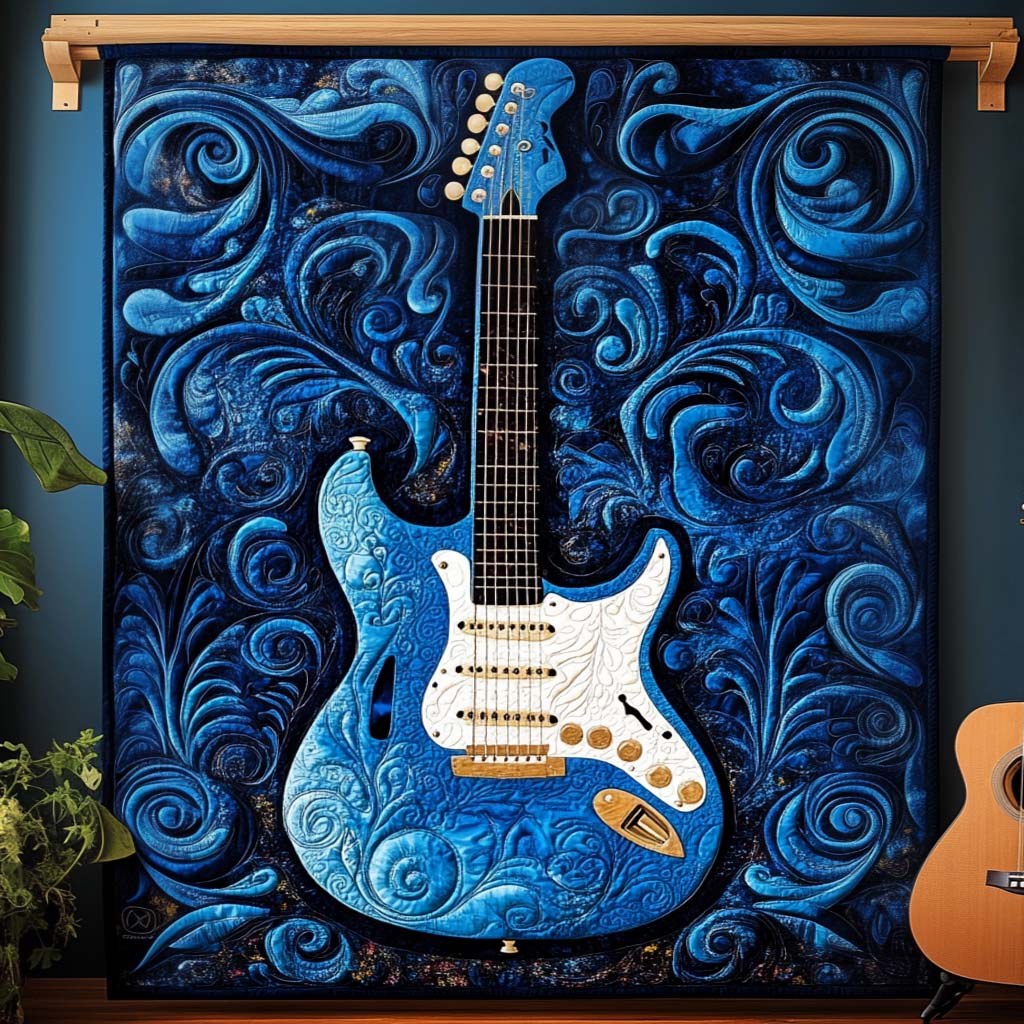 Midnight Blue Strings Quilted Blanket Gift Ideas For Music Lovers