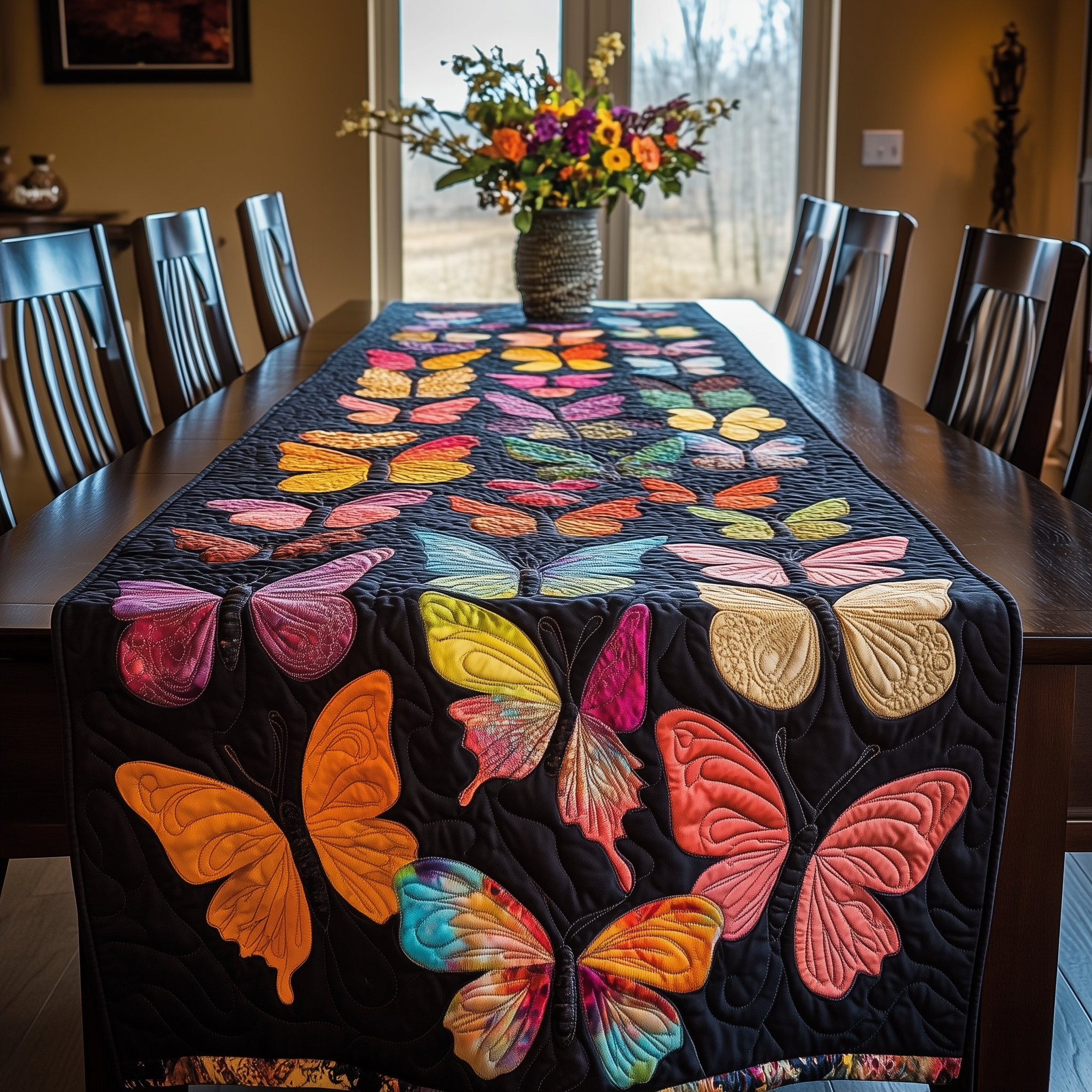 Midnight Butterflies Quilted Table Runner Holiday Christmas  Butterfly Gifts For Mom