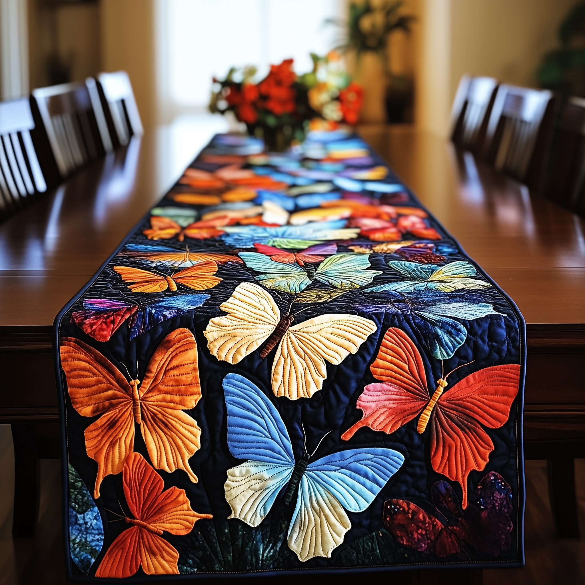 Midnight Butterflies Quilted Table Runner Holiday Dining Table Runner Unique Best Butterfly Gifts