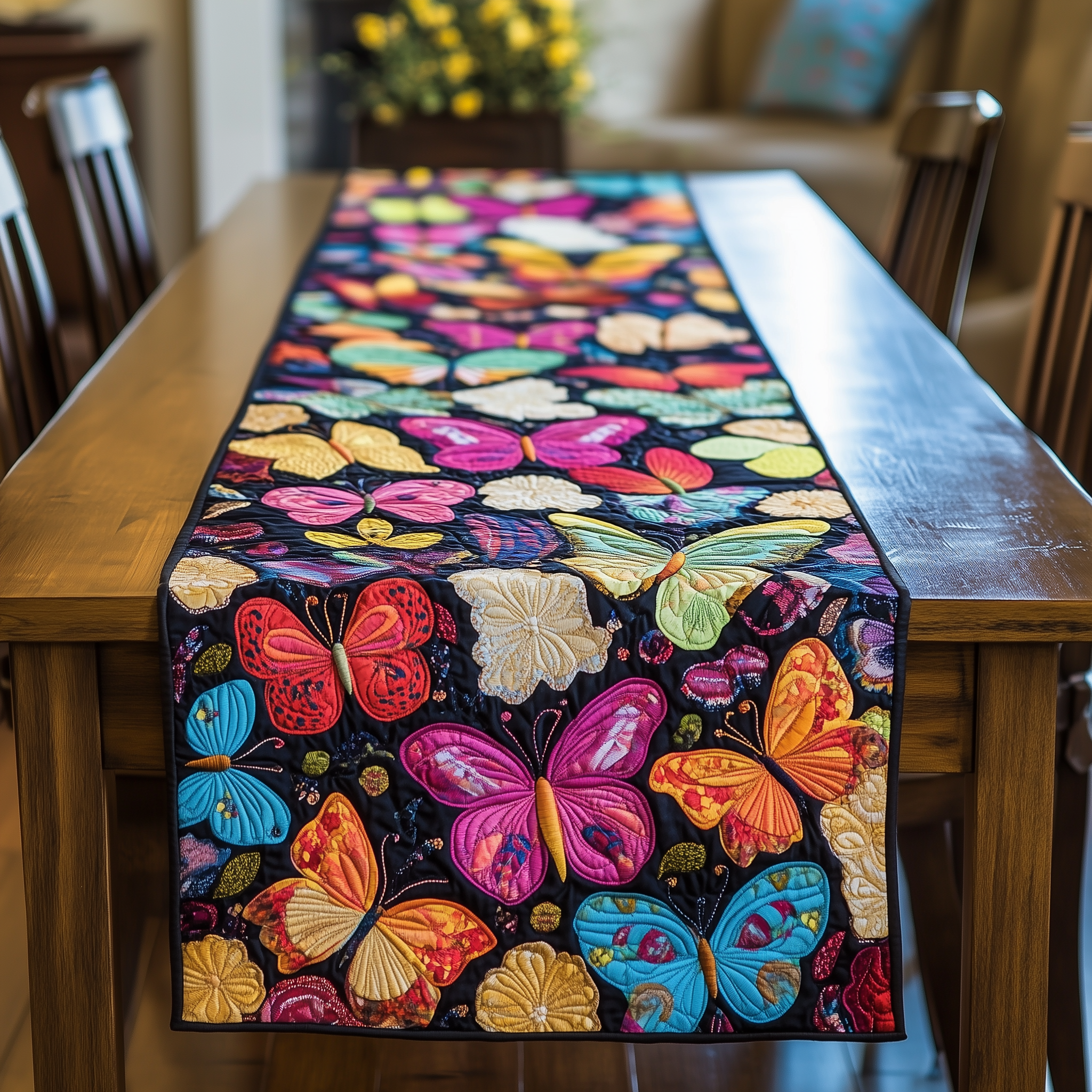 Midnight Butterflies Quilted Table Runner Merchandise Butterfly Themed Gifts For Adults