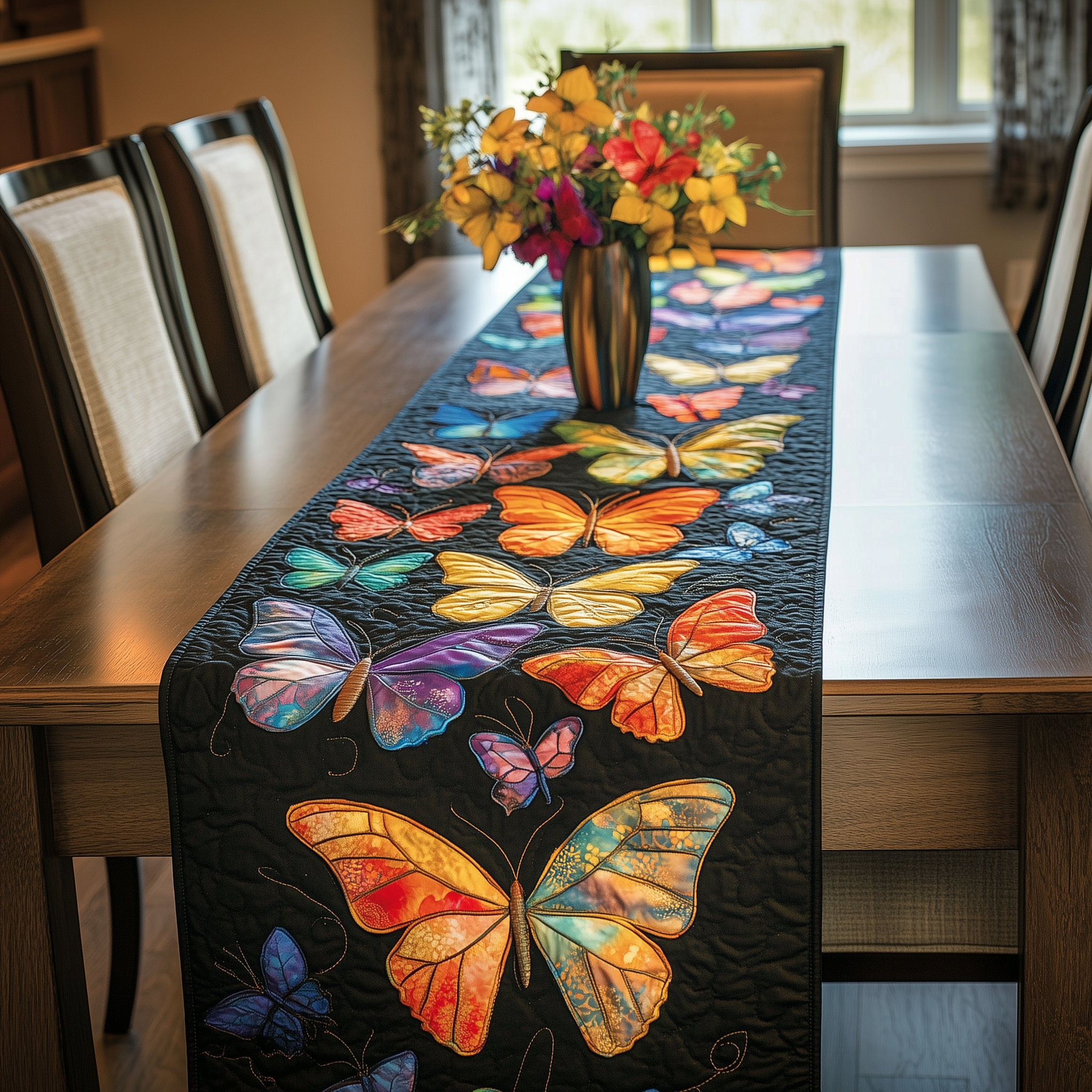 Midnight Butterflies Quilted Table Runner  Merchandise Butterfly Themed Gifts For Women Christmas