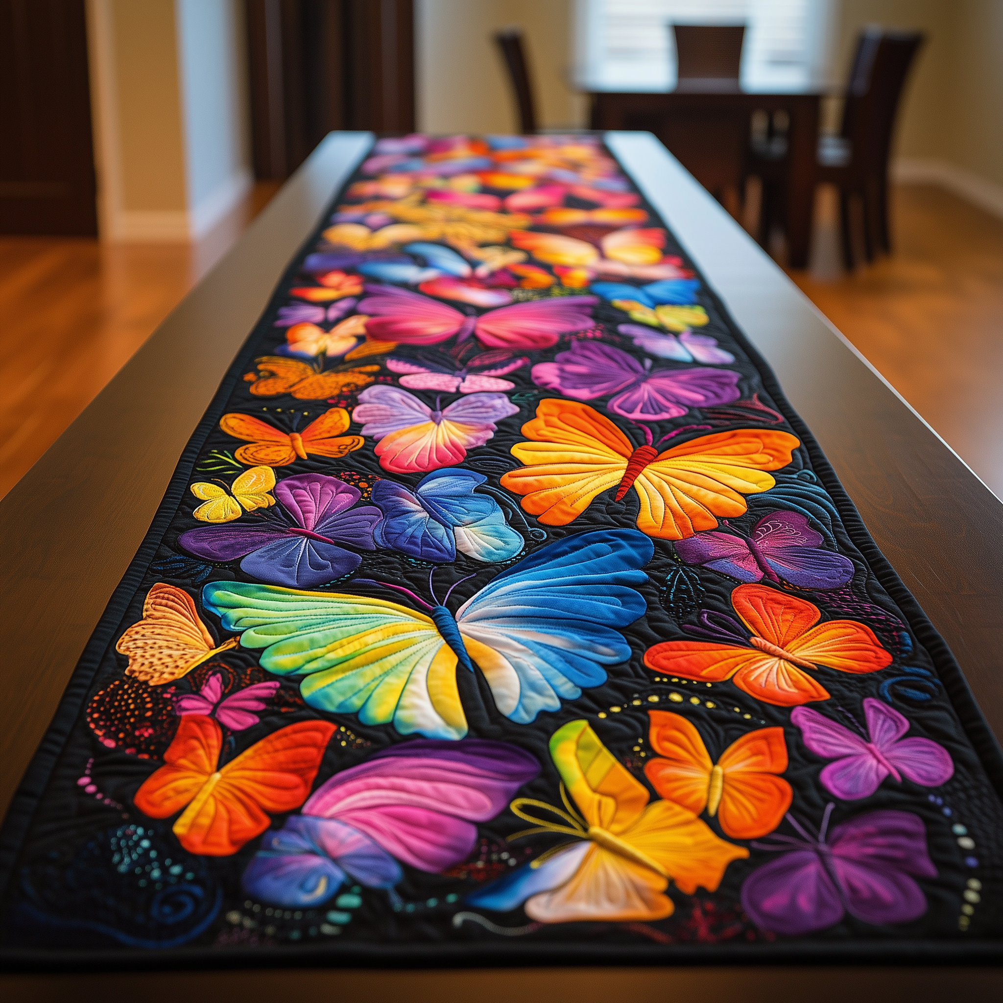 Midnight Butterflies Quilted Table Runner Modern Coffee Table Runner Gifts With Butterfly Theme