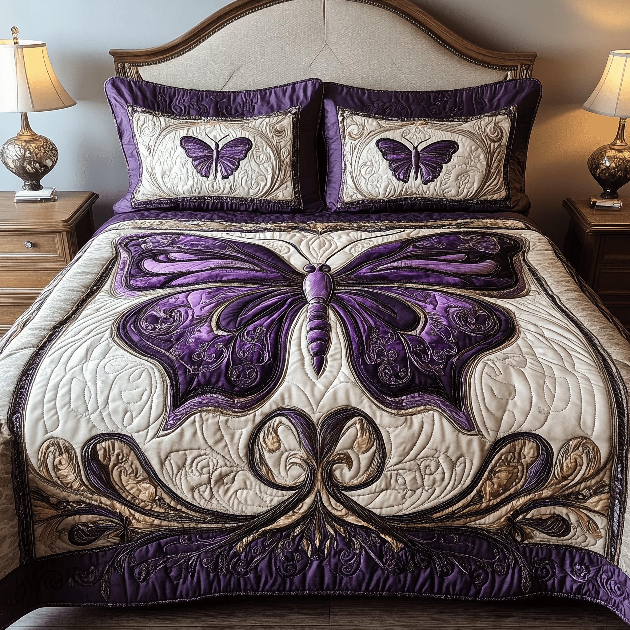 Midnight Butterfly Quilted Bedding Set Xmas Bedding Set Romantic Christmas Gifts