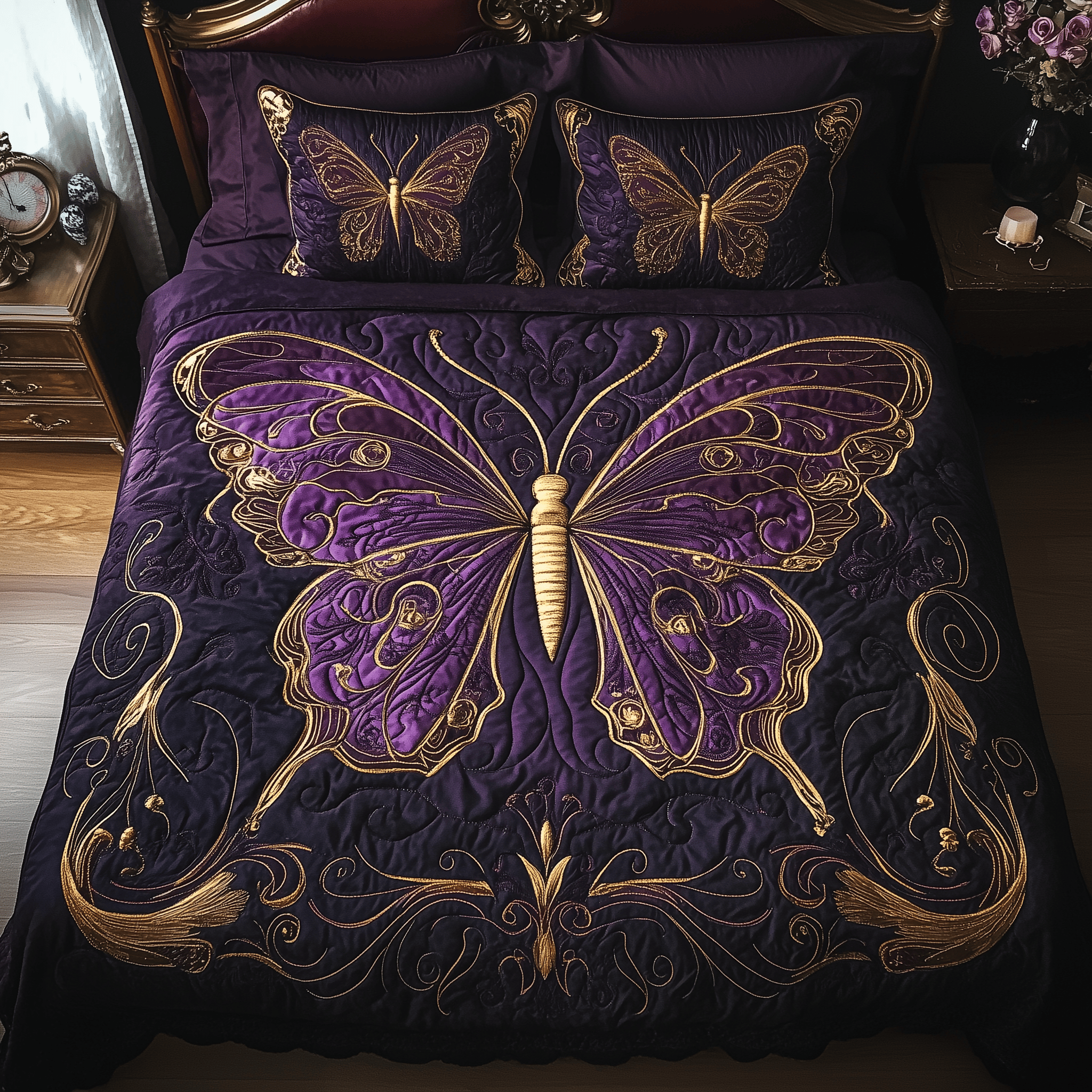 Midnight Butterfly Quilted Bedding Set Xmas Bedding Set Unique Christmas Gifts For Parents