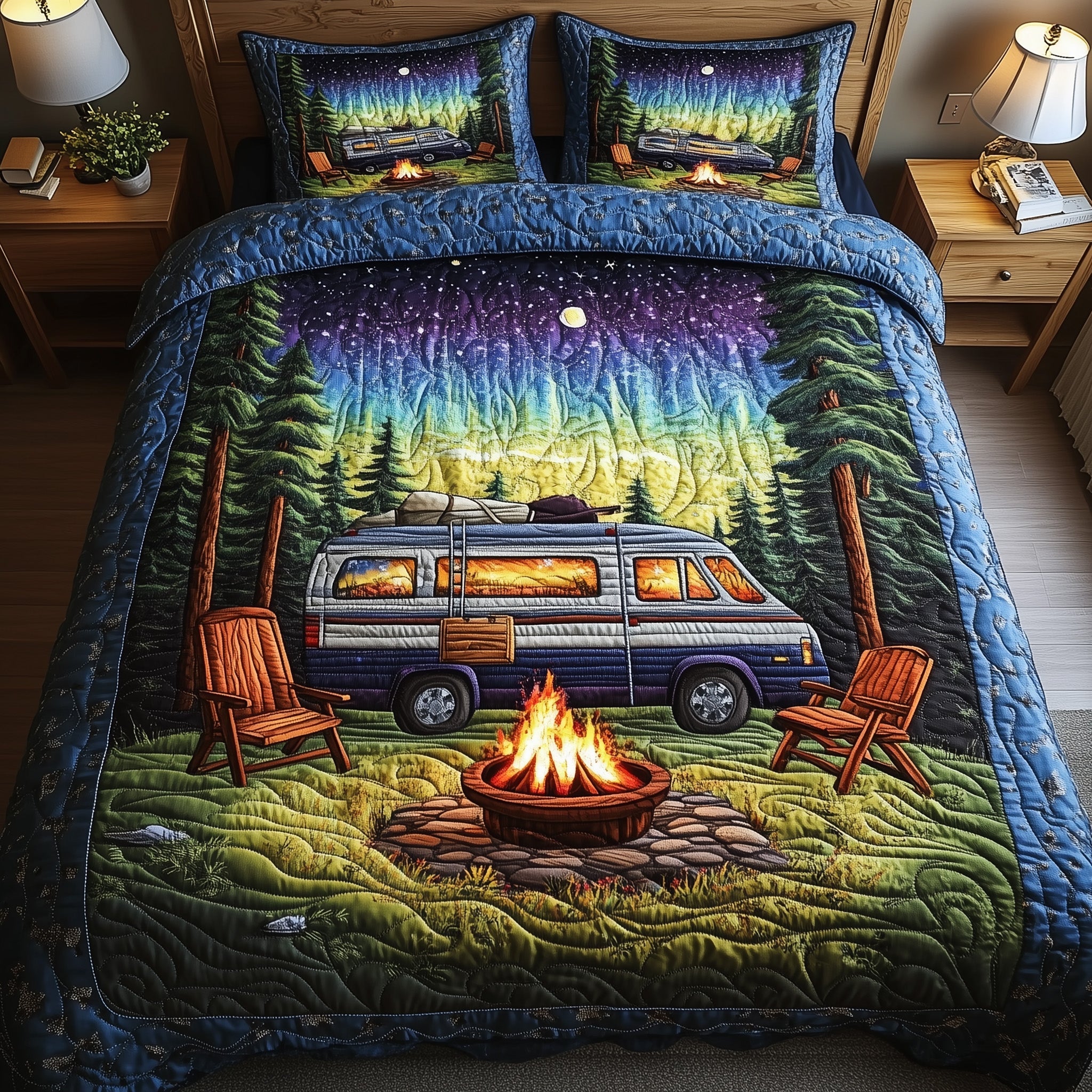 Midnight Camping Quilted Bedding Set Duvet Cover Merchandise Cute Camping Gifts