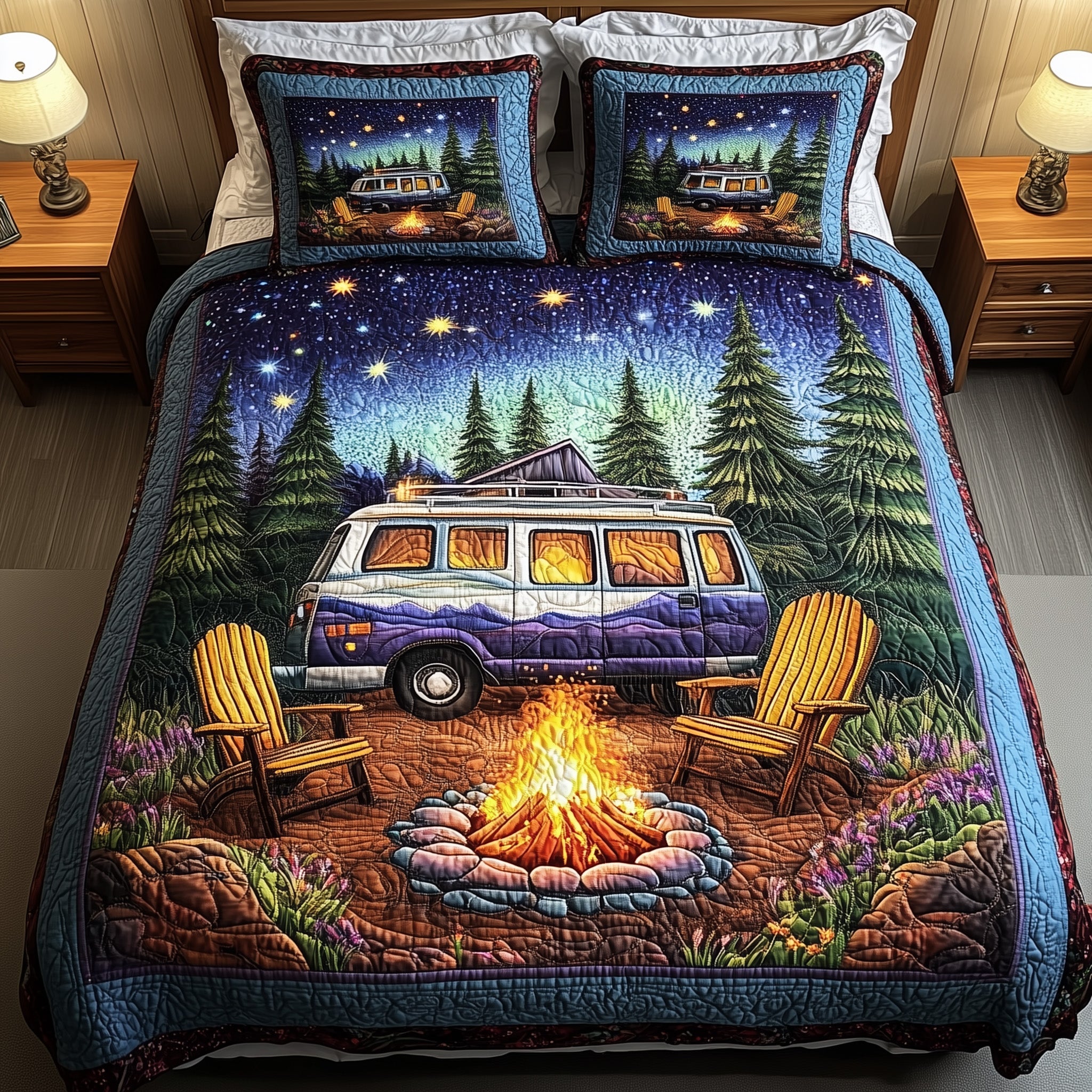 Midnight Camping Quilted Bedding Set Duvet Cover Merchandise Gifts For People Who Loves Camping