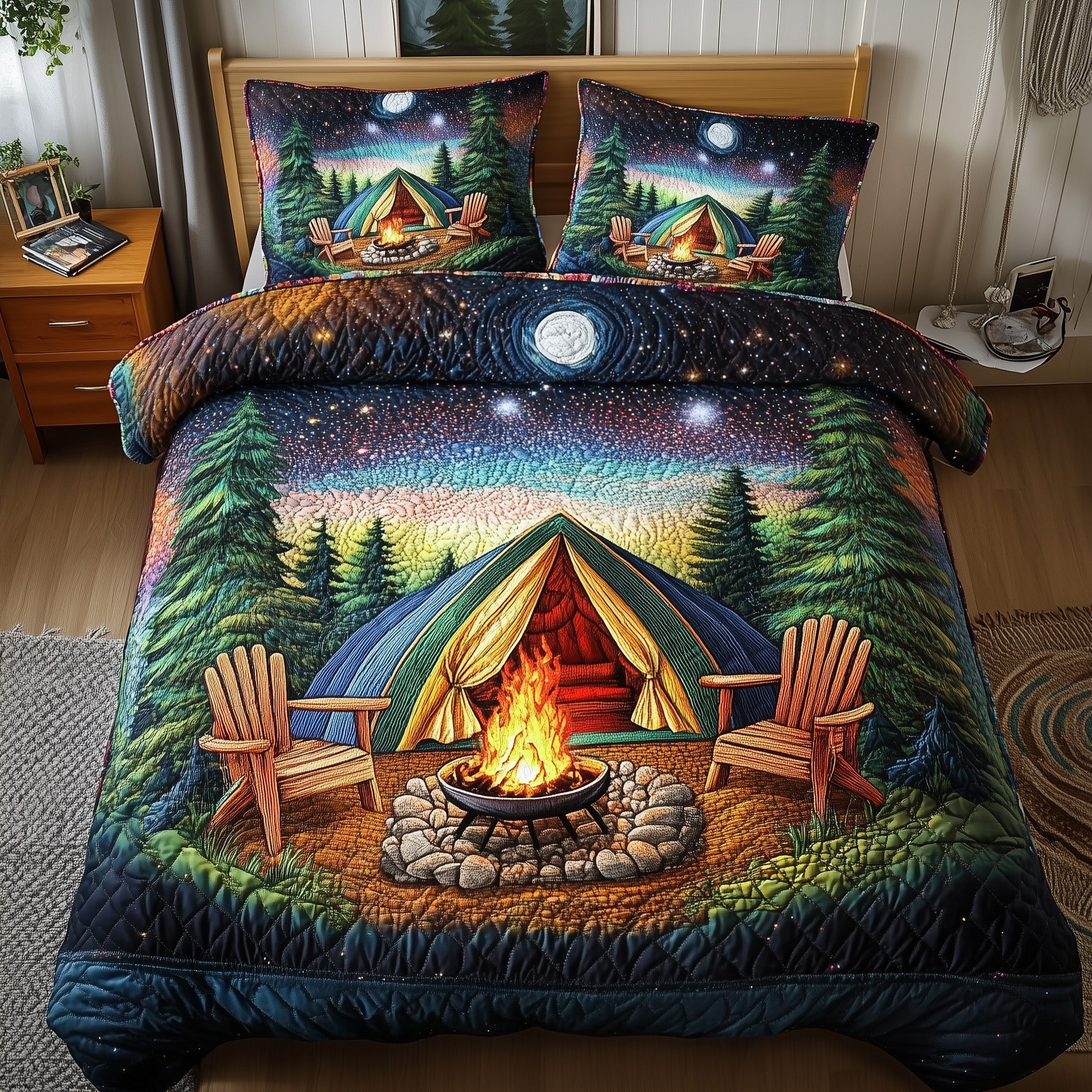 Midnight Camping Quilted Bedding Set Duvet Cover Merchandise Gifts For Somone Who Loves Camping