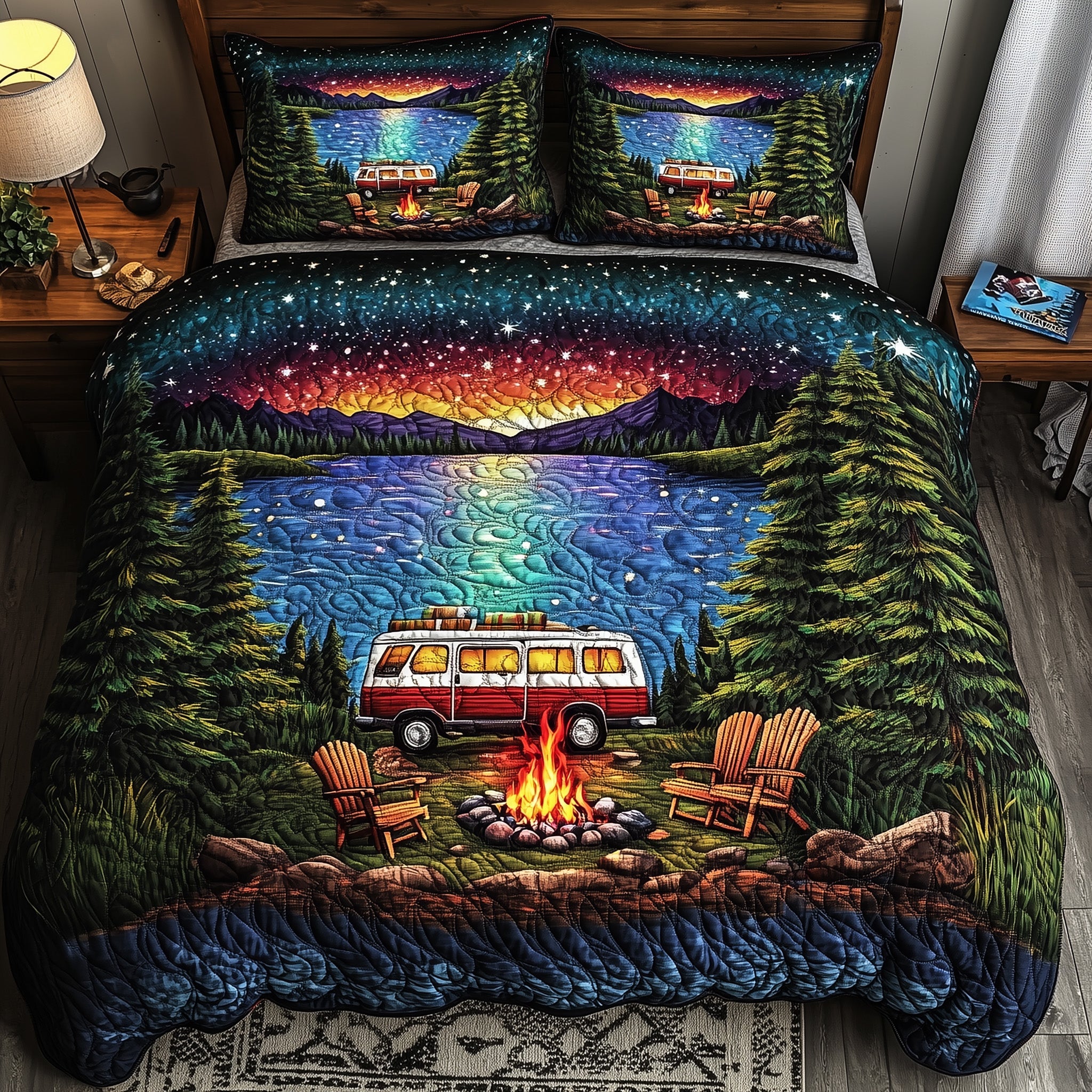 Midnight Camping Quilted Bedding Set Duvet Cover Merchandise Great Camping Lover Gifts