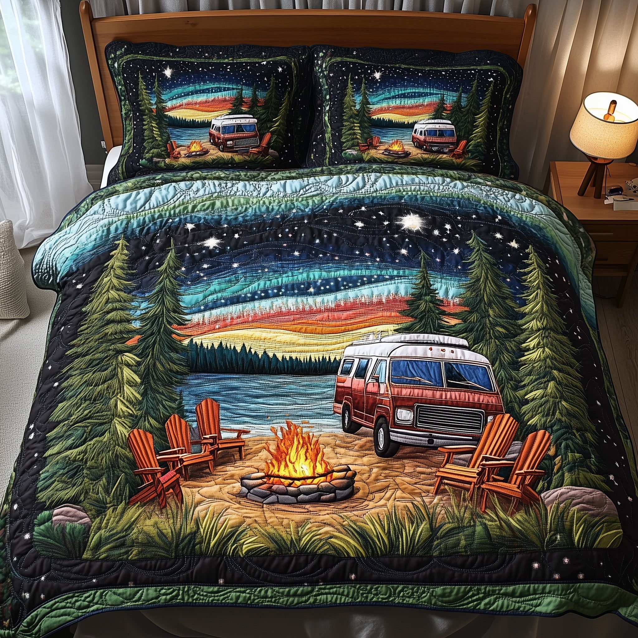 Midnight Camping Quilted Bedding Set Duvet Cover Merchandise Novelty Camping Gifts For Him