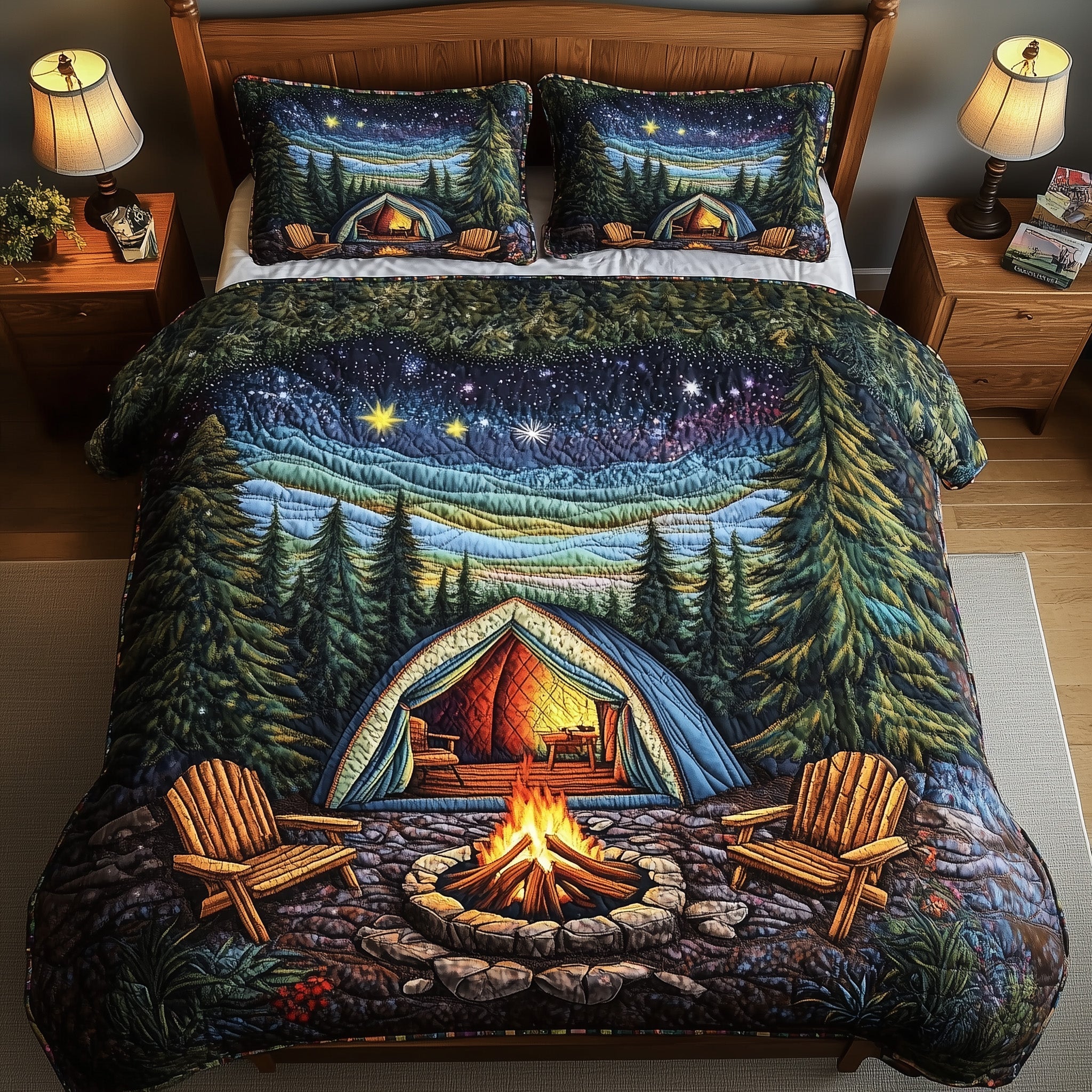 Midnight Camping Quilted Bedding Set Duvet Cover Merchandise Special Camping Gifts