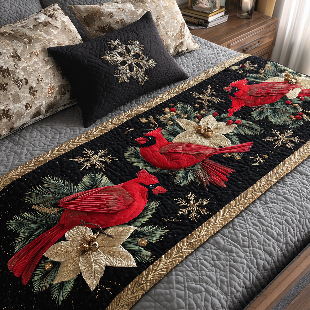 Midnight Cardinals Quilted Bed Runner Christmas Bedroom Decor Unique Cardinal Gifts