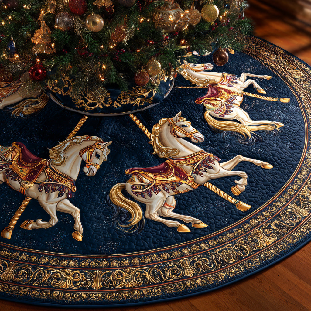 Midnight Carousel Horse Quilted Christmas Tree Skirt Xmas Tree Cover Base Christmas Gifts For Horse Trainers