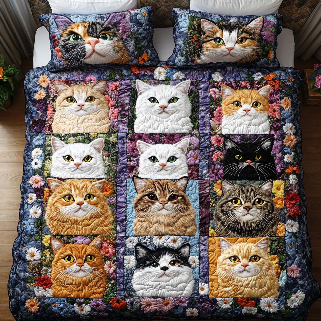 Midnight Cat Stroll Quilted Bedding Set Lovely Bedroom Gift Idea for Housewarming