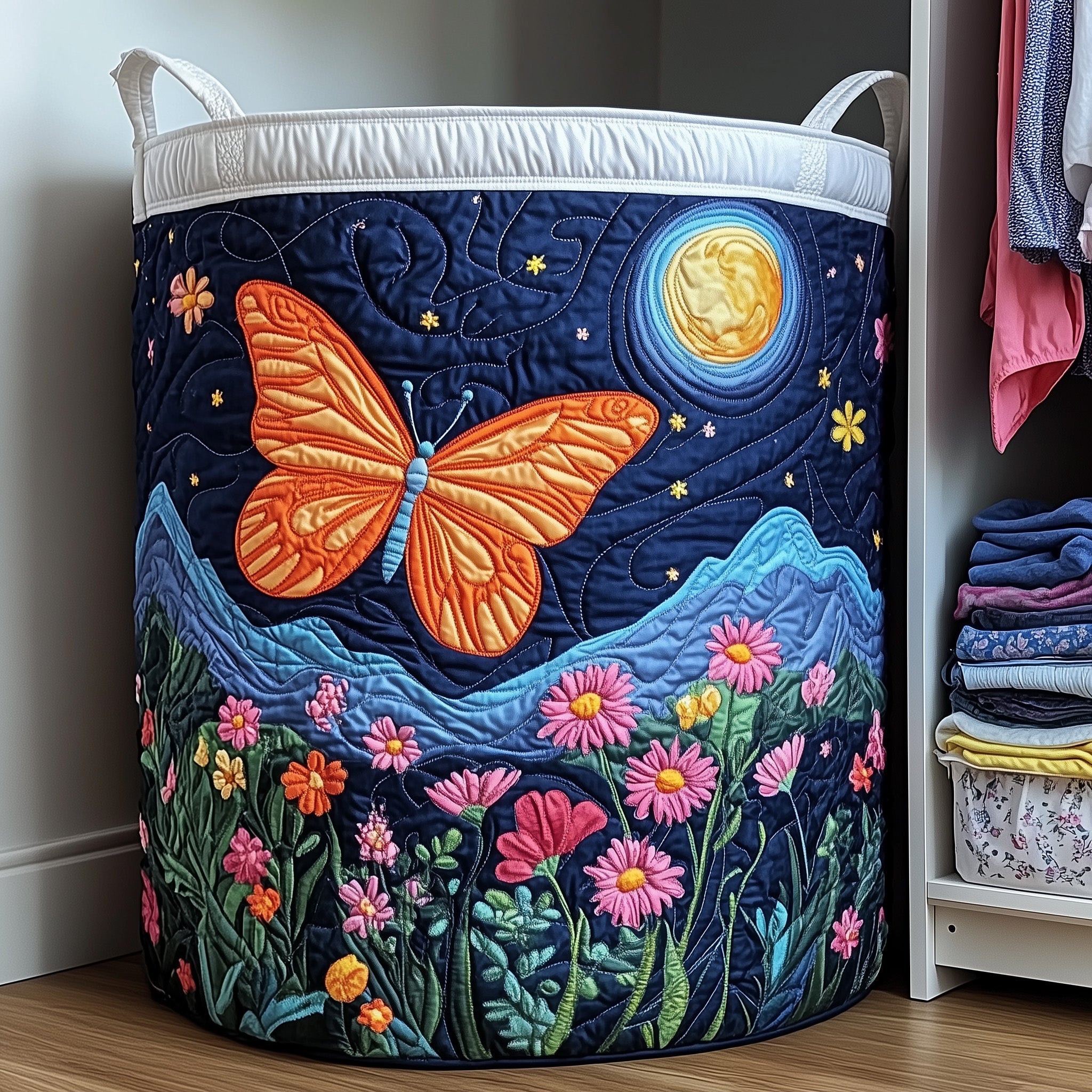 Midnight Charm Quilted Laundry Basket Butterfly Gifts Mother's Day